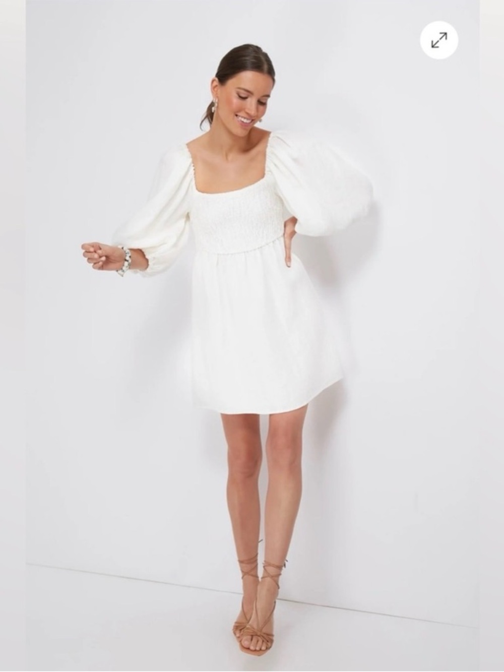 Tuckernuck White Puff-Sleeve Smocked Mini Dress